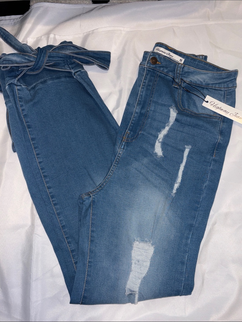 Highway Jeans Women’s Blue Distressed Tie-Waist Skinny w bowtie 11